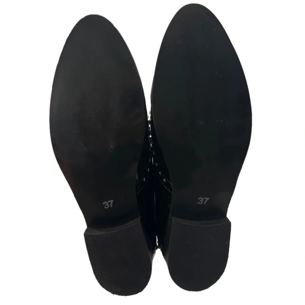 Julia Bo Savile Oxfords black patent leather silver stud Shoes size 6.5  /  7